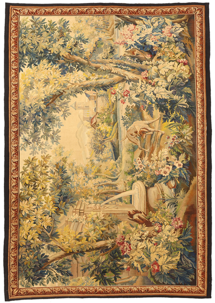 7 x 10 Antique French Aubusson Verdure Tapestry 78831