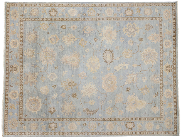 9 x 12 Modern Earth-Tone Blue Oushak Rug 31060