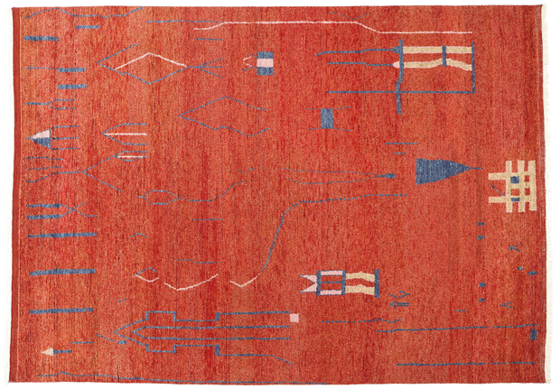 10 x 14 Red Abstract Brutalist Moroccan Rug 31279