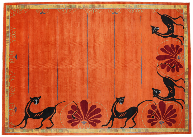 10 x 14 Modern Orange Chinese Art Deco Rug 31094