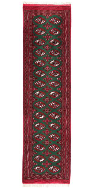 3 x 12 Vintage Green Persian Turkoman Rug Runner 78904