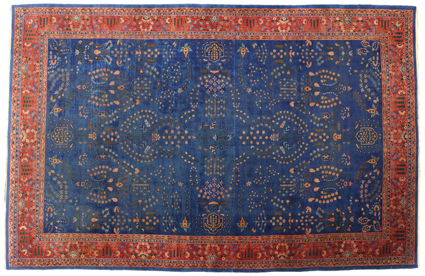 11 x 17 Late 19th Century Antique Blue Indian Agra Rug 90027