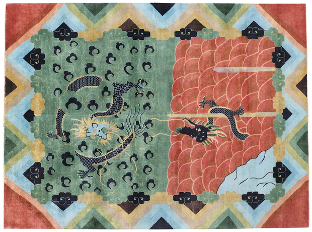 10 x 13 Modern Chinese Art Deco Dragon Rug 31331