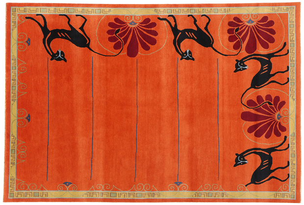 6 x 9 Modern Orange Chinese Art Deco Rug 31096