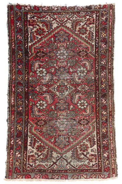 2 x 3 Antique-Worn Persian Hamadan Rug 78965