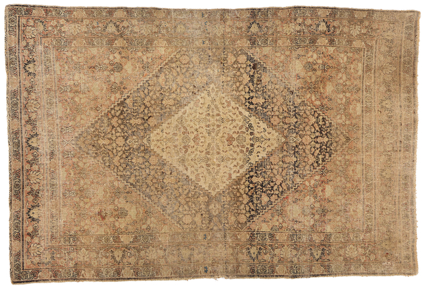 4 x 6 Distressed Antique-Worn Persian Mahi Tabriz Rug 78987