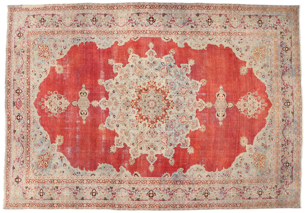 12 x 17 Distressed Antique Red Persian Kashan Rug 61302