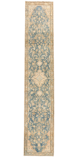 3 x 15 Distressed Antique Blue Persian Malayer Rug Runner 61328