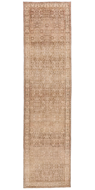 3 x 13 Distressed Antique Earth-Tone Persian Malayer Rug Runner 61348