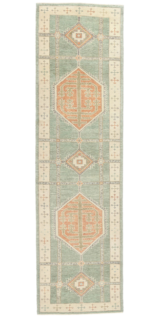 4 x 13 Modern Green Turkish Oushak Rug 53983