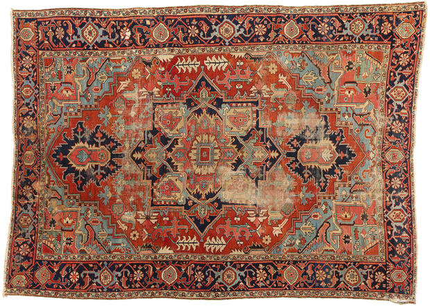 9 x 12 Distressed Antique Persian Heriz Rug 78922