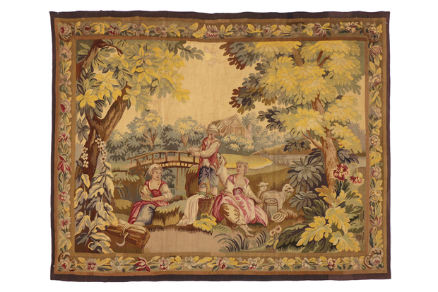 5 x 6 Antique French Aubusson Pastoral Tapestry 73139