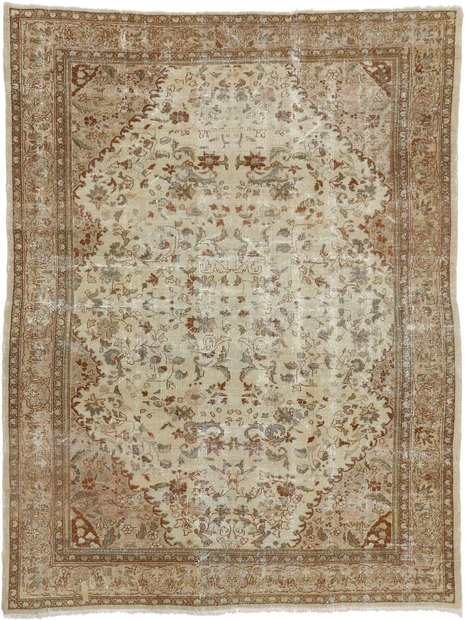 7 x 9 Distressed Antique-Worn Persian Mahal Rug 74939