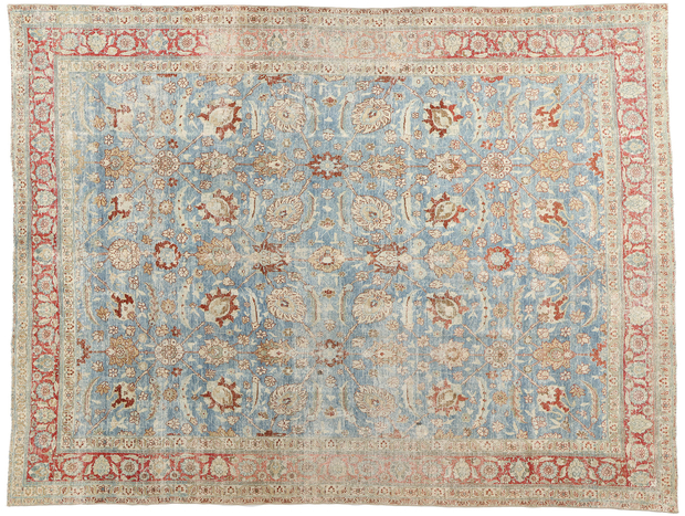9 x 12 Distressed Antique-Worn Blue Persian Tabriz Rug 53174