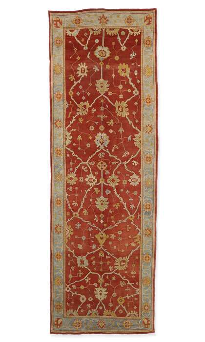 8 x 23 Late 19th Century Antique Turkish Oushak Gallery Rug 73536