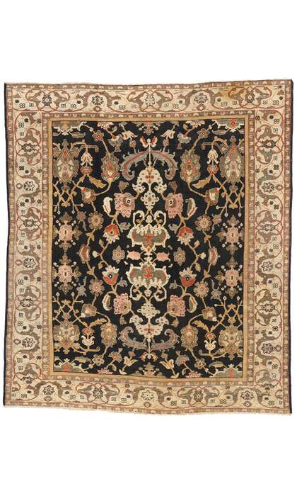 9 x 10 Late 19th Century Antique Black Persian Sultanabad Rug 77104