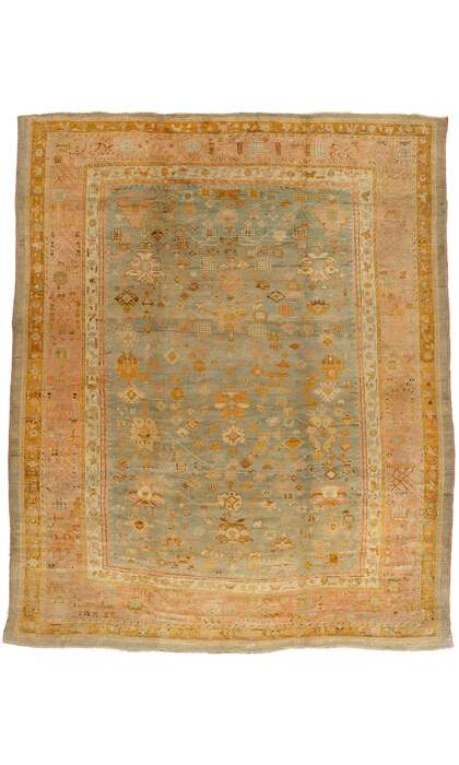 11 x 14 Late 19th Century Antique Green Turkish Oushak Rug 73717