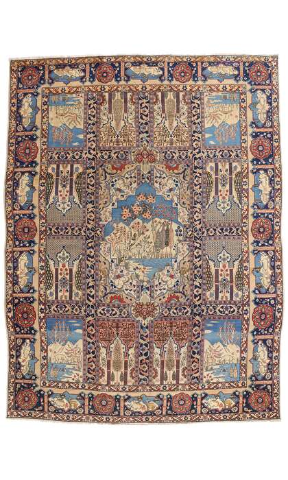 11 x 15 Antique Persian Tabriz Pictorial Rug 61212