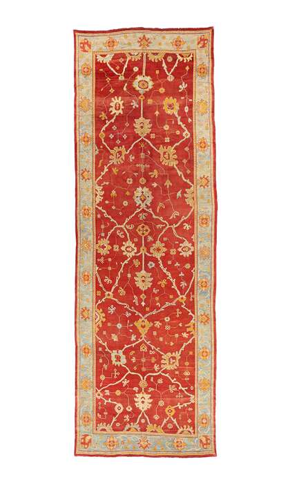 8 x 23 Late 19th Antique Red Turkish Oushak Rug 73536