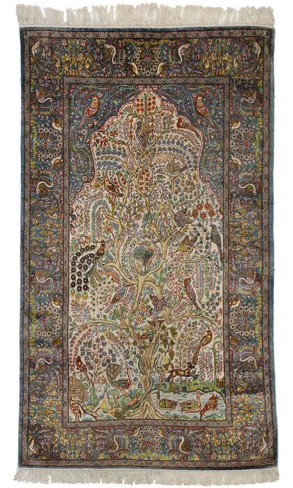 4 x 6 Vintage Turkish Silk Hereke Prayer Rug 77259