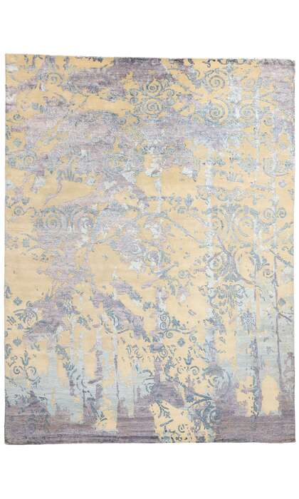 9 x 12 Contemporary Abstract Damask Wool and Silk Rug 31014