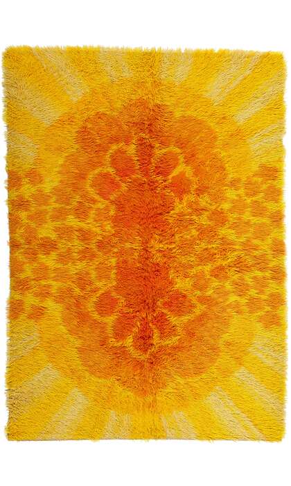 4 x 6 Vintage Ege Taepper Sunburst Danish Rya Rug 78271