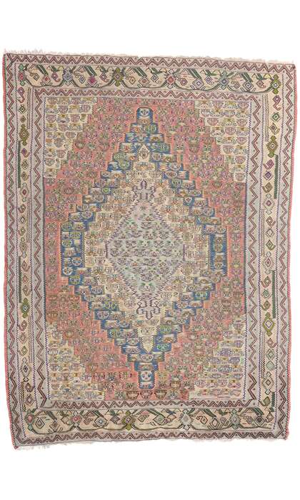 5 x 6 Vintage Persian Floral Bijar Kilim Rug 78213