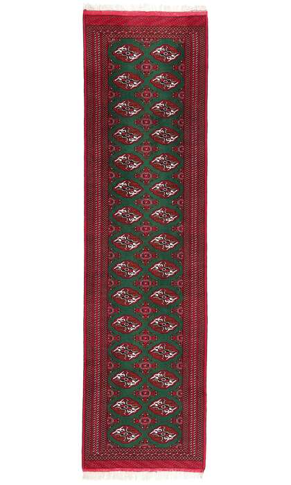 3 x 12 Vintage Green Persian Turkoman Rug Runner 78904