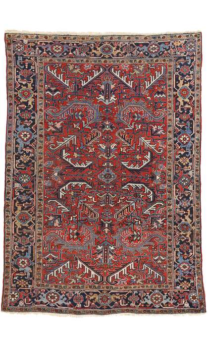 7 x 10 Antique Red Persian Dragon Heriz Rug 90009