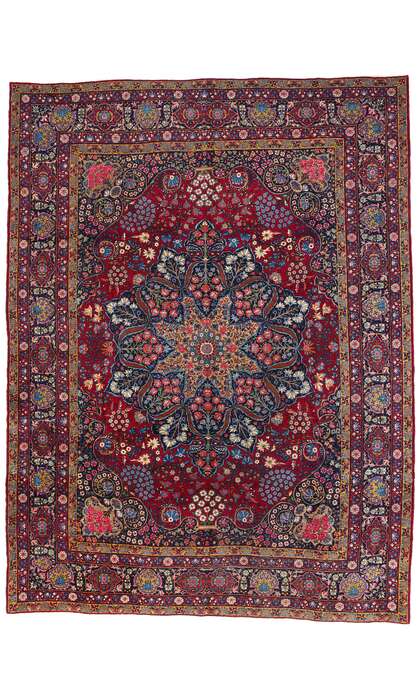 10 x 14 Antique Persian Yazd Rug 90028