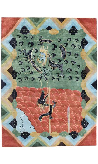 10 x 13 Modern Chinese Art Deco Dragon Rug 31331