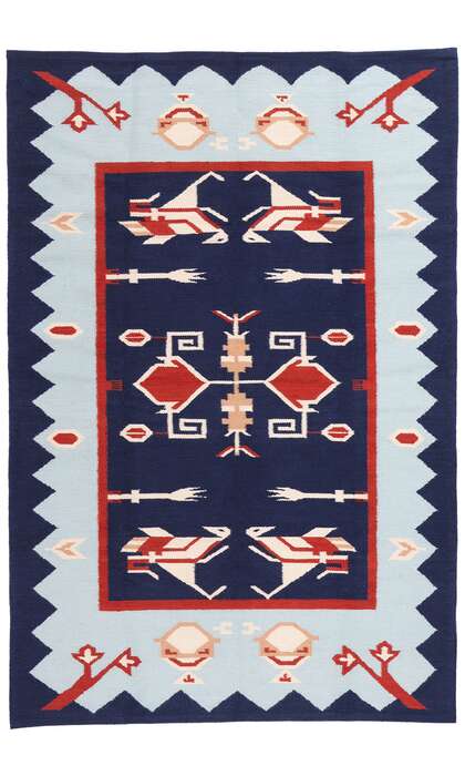 6 x 9 Blue Oltenia Romanian Inspired Kilim Rug 31337