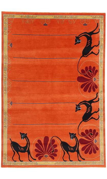 6 x 9 Modern Orange Chinese Art Deco Rug 31096