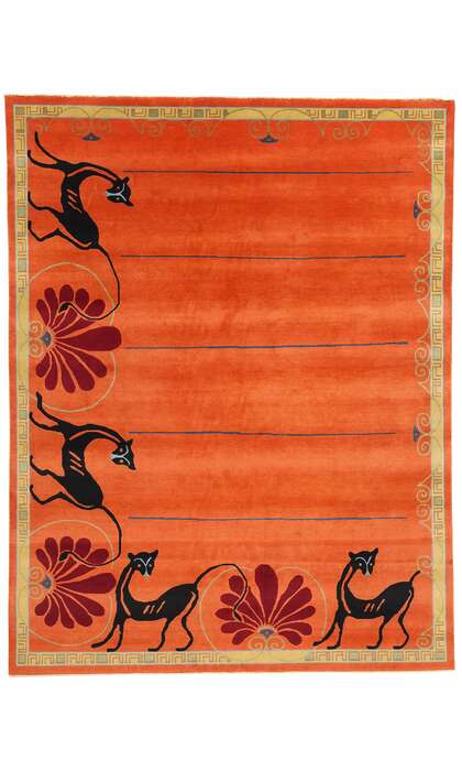 8 x 10 Modern Orange Chinese Art Deco Rug 31097