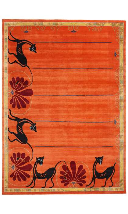 9 x 12 Modern Orange Chinese Art Deco Rug 31095