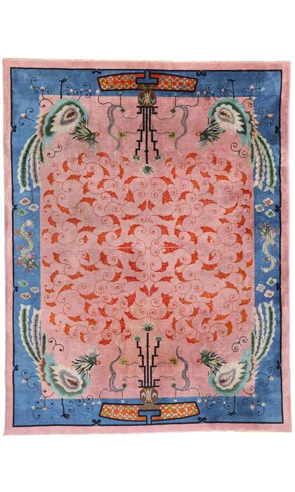 9 x 12 Antique Pink Chinese Art Deco Rug 78911