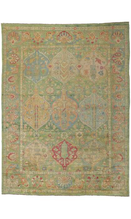 9 x 12 Colorful Green Modern Oushak Rug 80735