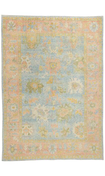 9 x 13 Colorful Blue Turkish Oushak Rug 53952