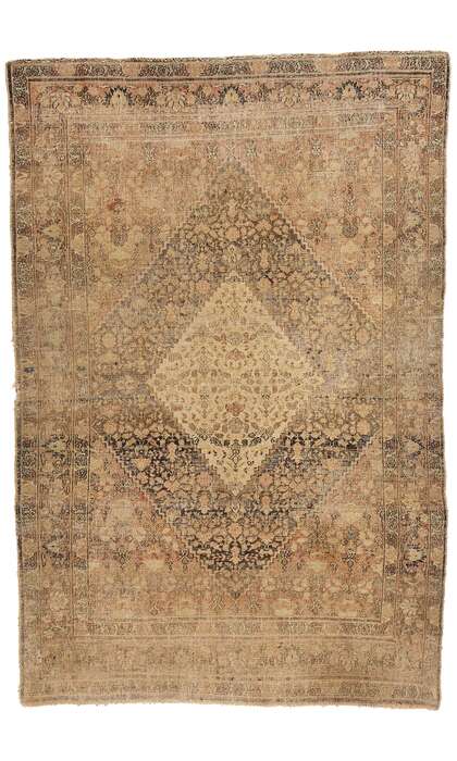 4 x 6 Distressed Antique-Worn Persian Mahi Tabriz Rug 78987