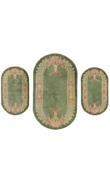 3 x 4 Antique Green Chinese Art Deco Oval Rug 78990 Matching Set