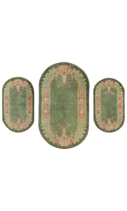 3 x 4 Antique Green Chinese Art Deco Oval Rug 78991