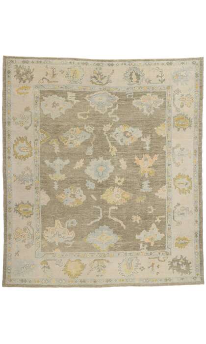 9 x 10 Modern Earth-Tone Turkish Oushak Rug 53954