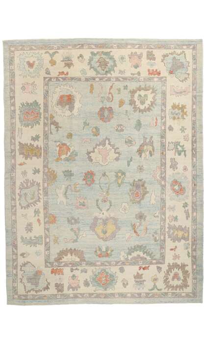 11 x 14 Modern Light Blue Turkish Oushak Rug 53950