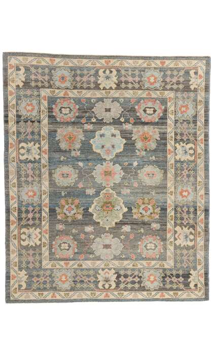 8 x 10 Modern Blue-Gray Turkish Oushak Rug 53955