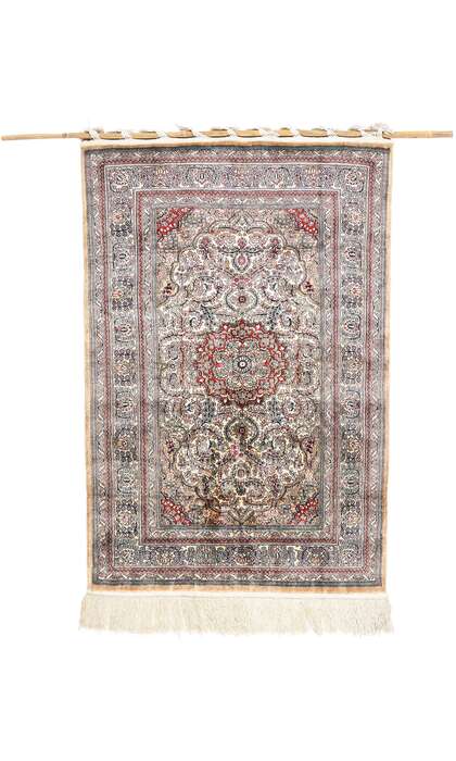 2 x 3 Vintage Turkish Silk Hereke Wall Tapestry Rug 78933