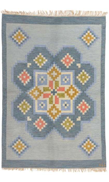 5 x 8 Anna-Greta Sjoqvist Vintage Swedish Scandinavian Rollakan Rug 79060