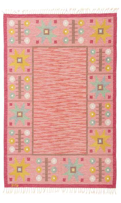 6 x 10 Astrid Sampe Vintage Pink Swedish Scandinavian Rollakan Rug 79055