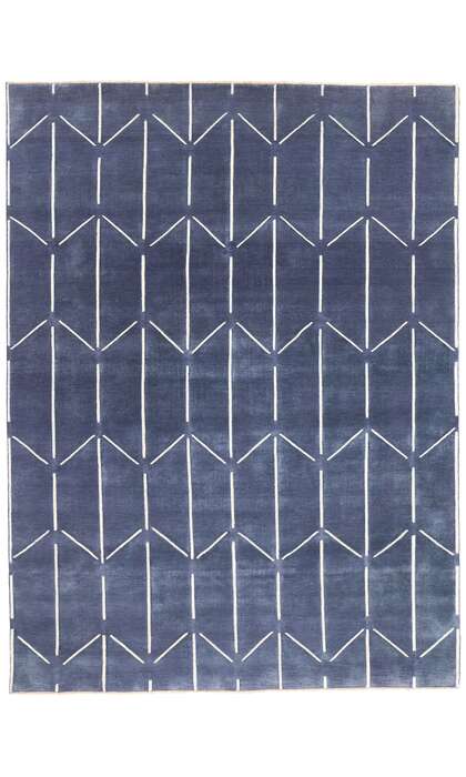 9 x 12 Modern Blue Geometric High-Low Textured Rug 31187