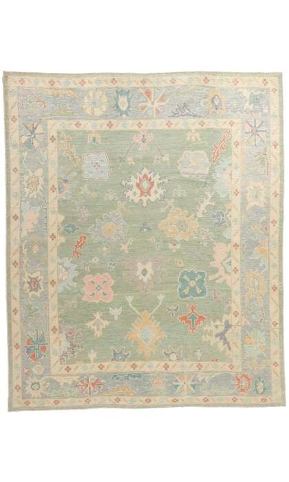 8 x 10 Modern Green Turkish Oushak Rug 53961