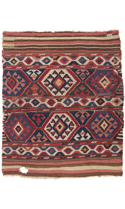 3 x 3 Distressed Antique-Worn Caucasian Shirvan Kilim Rug 78997